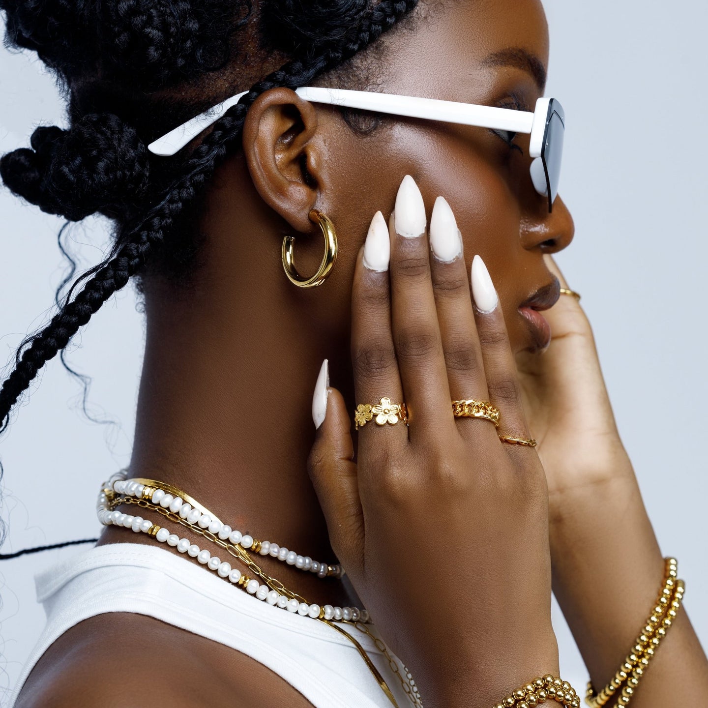 18k gold plated daisy flower ring and chain ring